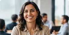 Smiling professional in an office meeting